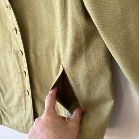 Eileen Fisher Olive Green Jacket Organic Cotton Collared Button Up Canvas Size L - Picture 4 of 10